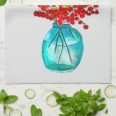 Kerstrode bessen waterverf kunst theedoek (Gevouwen)