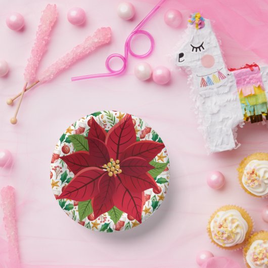 Kerstrode bollen en Poinsettia Overlay Papieren Kommen (Feest)