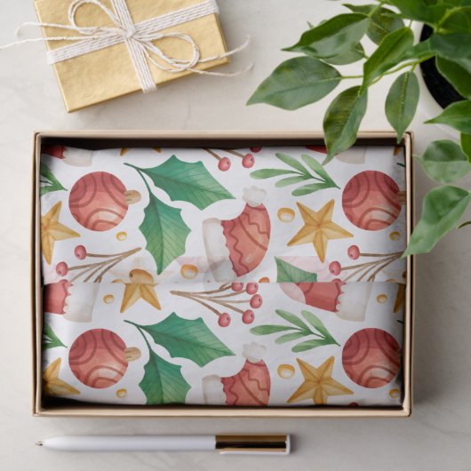 kerstrode bollen, Poinsettia-delen en Tissuepapier (Geschenk)