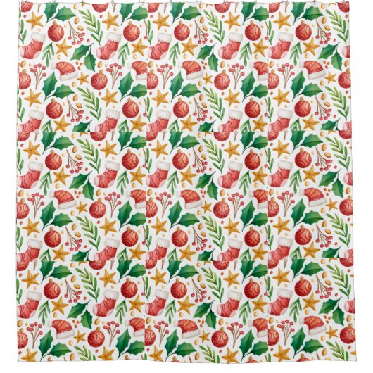 kerstrode bollen, Poinsettia Parts en Nut Douchegordijn (Voorkant)