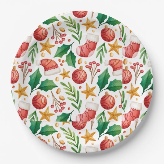 kerstrode bollen, Poinsettia Parts en Nut Papieren Bordje (Voorkant)
