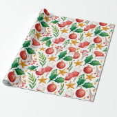 kerstrode bollen, Poinsettia Parts en Nuts Cadeaupapier (Uitgerold)