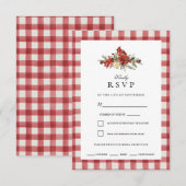 kerstrode Buffalo Check Kardinaal RSVP Kaartje (Voorkant / Achterkant)