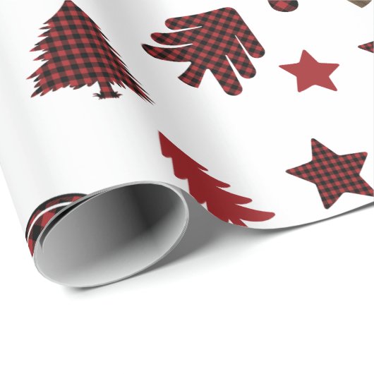 kerstrode buffelelementen cadeaupapier (Rol Hoek)