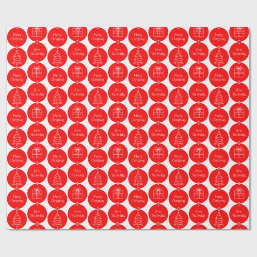 Kerstrode cirkels Aangepaste familienaam Cadeaupapier (Vlak)