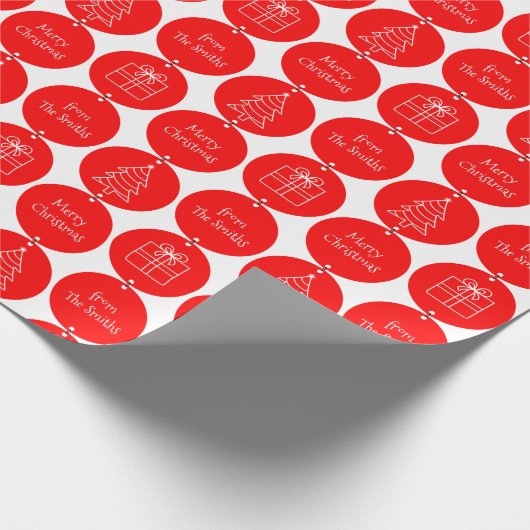 Kerstrode cirkels Aangepaste familienaam Cadeaupapier (Hoek)