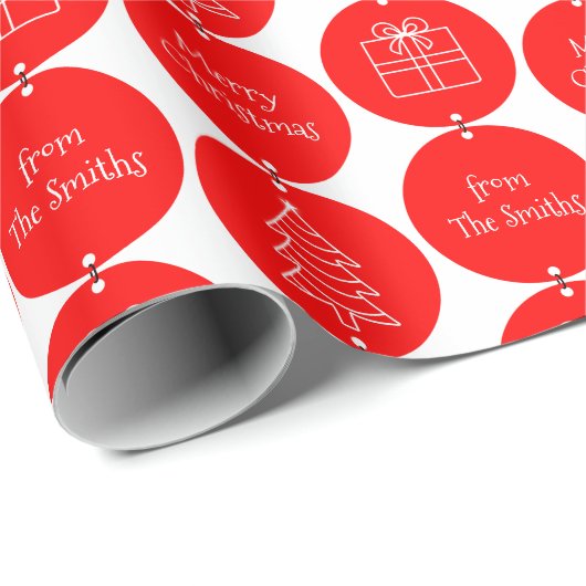 Kerstrode cirkels Aangepaste familienaam Cadeaupapier (Rol Hoek)