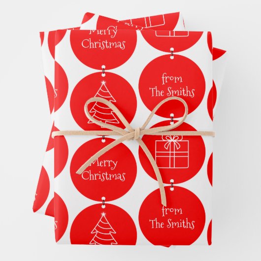 Kerstrode cirkels Aangepaste familienaam Inpakpapier Vel (In situ)