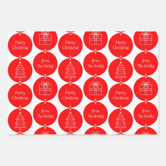 Kerstrode cirkels Aangepaste familienaam Inpakpapier Vel (Voorkant)