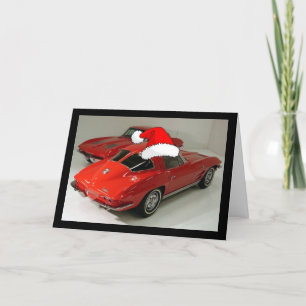 Kerstrode corvette klassieke gespleten raam feestdagen kaart