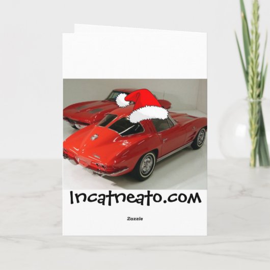 Kerstrode corvette klassieke gespleten raam feestdagen kaart (Achterkant)