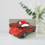 Kerstrode corvette klassieke gespleten raam feestdagenkaart (Staand voorkant)