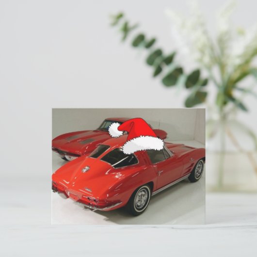 Kerstrode corvette klassieke gespleten raam feestdagenkaart (Staand voorkant)