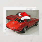 Kerstrode corvette klassieke gespleten raam feestdagenkaart (Voorkant / Achterkant)