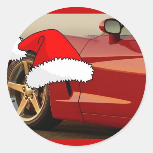 Kerstrode corvette ronde sticker (Voorkant)