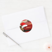Kerstrode corvette ronde sticker (Envelop)