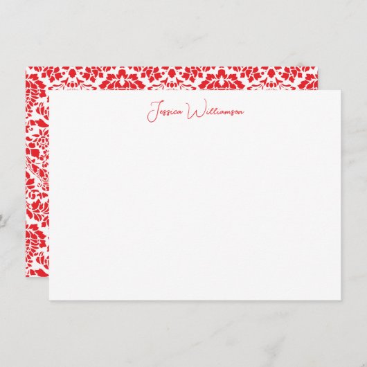 Kerstrode Damask - Persoonlijke naam Stationery Notitiekaartje (Voorkant / Achterkant)