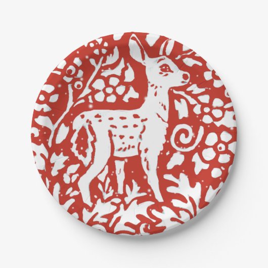 Kerstrode dieper Woodland Snow Papieren Bordje (Voorkant)