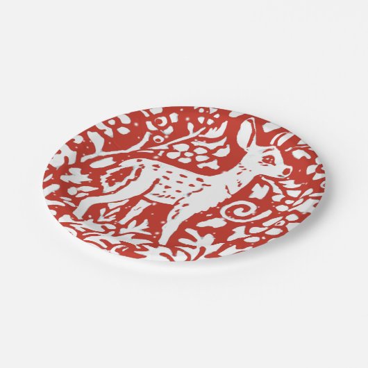 Kerstrode dieper Woodland Snow Papieren Bordje (Gekanteld)