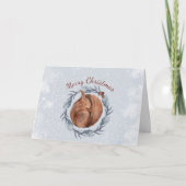 Kerstrode eekhoorn Pine WreatWaterverf Feestdagen Kaart (Voorkant)