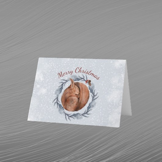 Kerstrode eekhoorn Pine WreatWaterverf Feestdagen Kaart