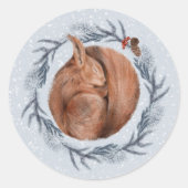 Kerstrode eekhoorn Pine WreatWaterverf Ronde Sticker (Voorkant)
