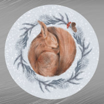 Kerstrode eekhoorn Pine WreatWaterverf