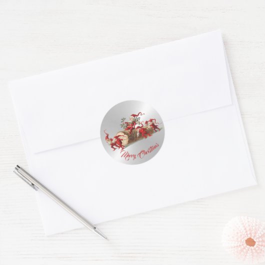 Kerstrode Elves Beauful Silver Ronde Sticker (Envelop)