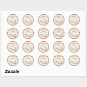 Kerstrode en groene snoepriet en stripes ronde sticker (Vel)