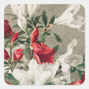 Kerstrode en witte appelbloemen vierkante sticker