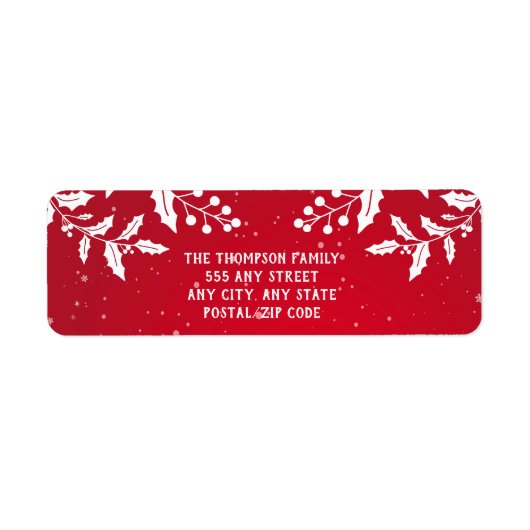 Kerstrode en witte Holly Branches Festive Etiket (Voorkant)