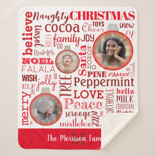 Kerstrode familie foto's Monogram Sherpa Blanket Sherpa Deken (Voorkant)