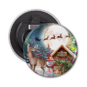 Kerstrode Feestdagen voor Kerstmis: Santa Rustige  Button Flesopener (Voorkant)