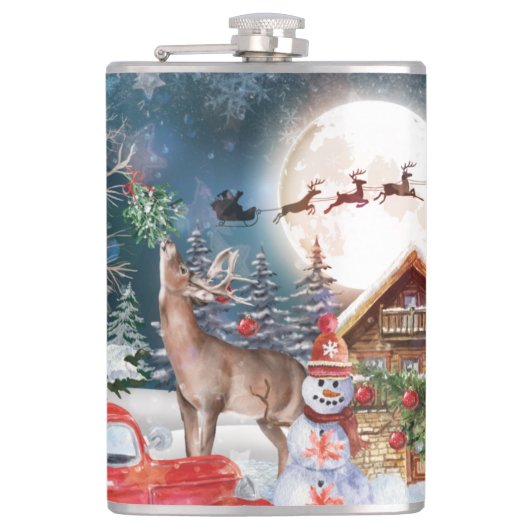 Kerstrode Feestdagen voor Kerstmis: Santa Rustige  Heupfles (Voorkant)