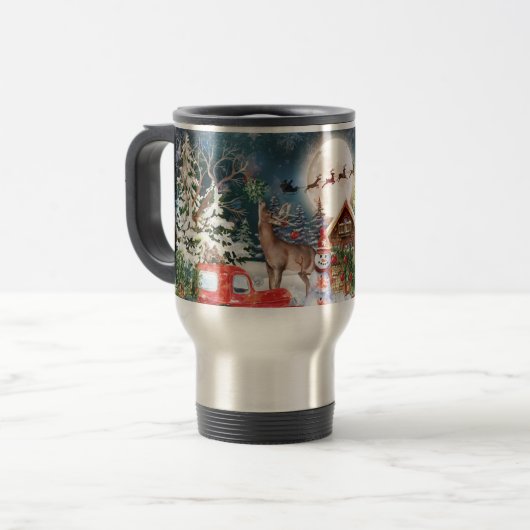 Kerstrode Feestdagen voor Kerstmis: Santa Rustige  Reisbeker (Voorkant links)