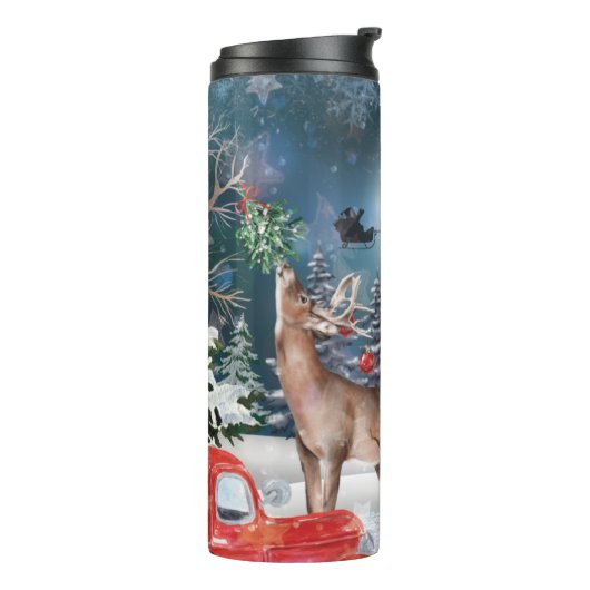 Kerstrode Feestdagen voor Kerstmis: Santa Rustige  Thermosbeker (Gedraaid links)