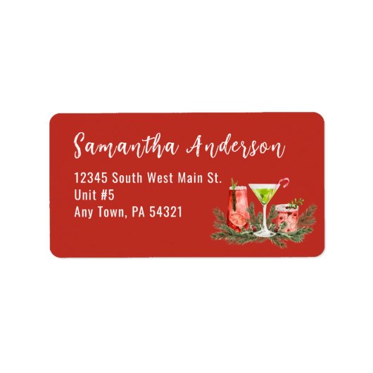Kerstrode feestelijke cocktails retouradres etiket (Voorkant)