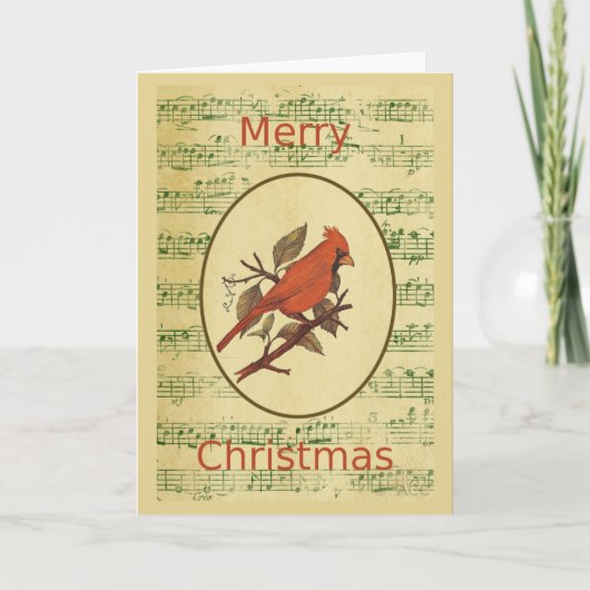 Kerstrode flank kardinale groene muziek feestdagen kaart (Voorkant)