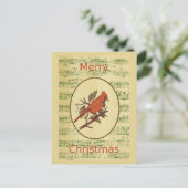 Kerstrode flank kardinale groene muziek feestdagenkaart (Staand voorkant)