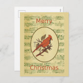 Kerstrode flank kardinale groene muziek feestdagenkaart (Voorkant / Achterkant)