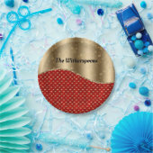 Kerstrode Floral met gouden lint en naam Papieren Bordje (Feest)