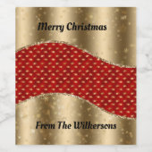 Kerstrode Floral met gouden lint en naam Wijn Etiket (Enkel label)