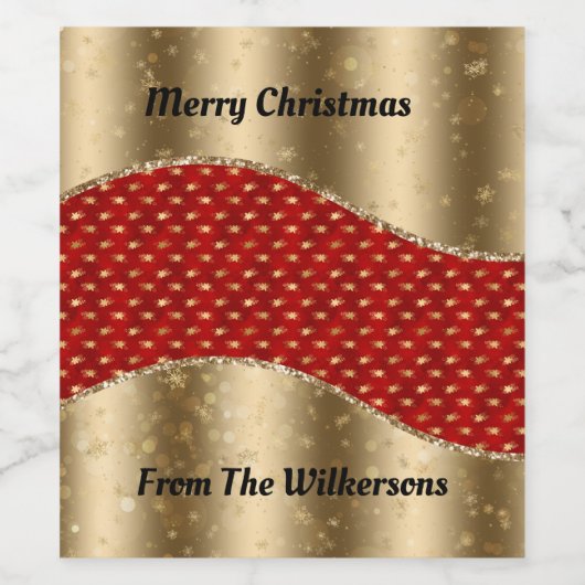 Kerstrode Floral met gouden lint en naam Wijn Etiket (Enkel label)