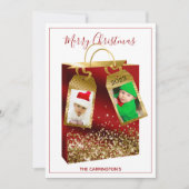 Kerstrode glitter Gold twee-fotofeestkaart (Voorkant)