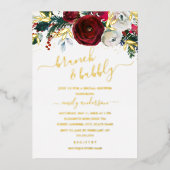 kerstrode goudbrauwbloemen en brabbel folie uitnodiging (Voorkant)