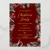 Kerstrode gouden feestdag folie uitnodiging (Voorkant)