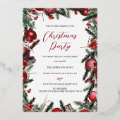 Kerstrode gouden feestdag folie uitnodiging (Voorkant)