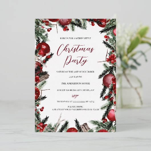 Kerstrode gouden feestdag folie uitnodiging (Staand Voorkant)