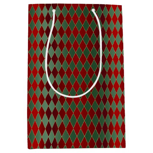 Kerstrode gouden Harlequin Medium Cadeauzakje (Voorkant)