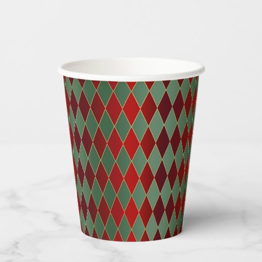 Kerstrode gouden Harlequin Papieren Bekers (Achterkant)